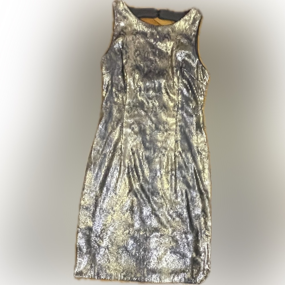 Betsy & Adam Snakeskin Metallic Sequined Dress - 4